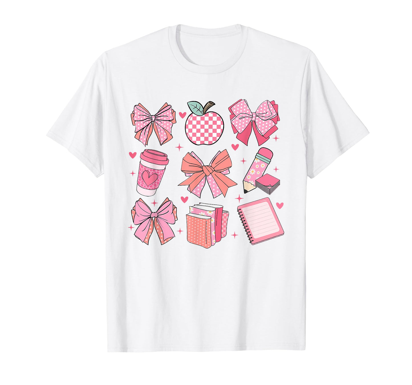 Women Coquette Pink Bow Ribbons Apple Teacher Appreciation T-Shirt