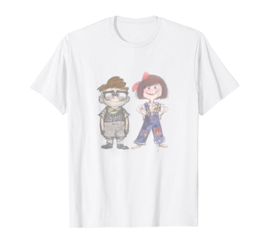 Disney Pixar Up Young Carl & Ellie Cute Vintage Sketch T-Shirt
