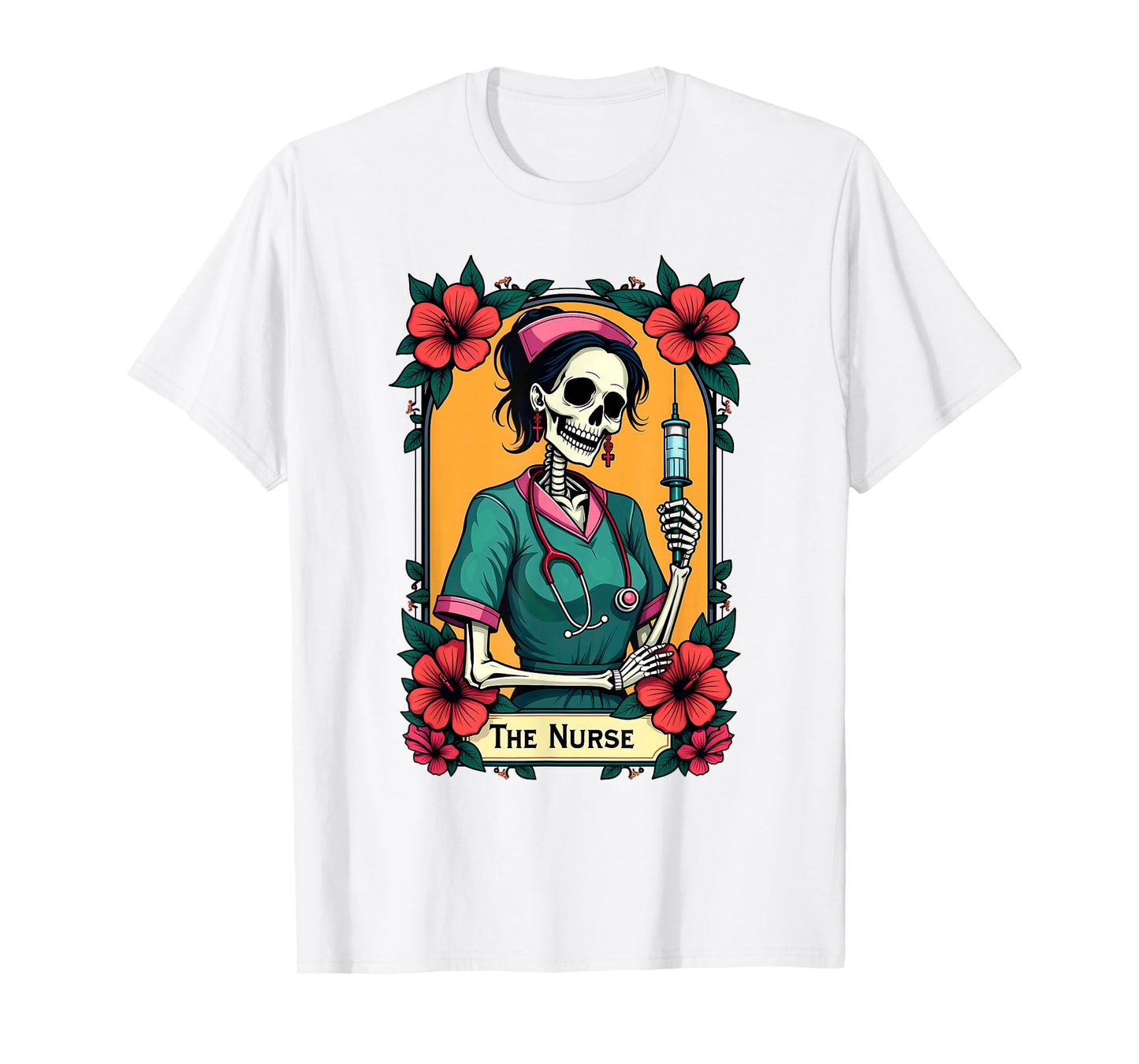 Gothic Tarot Card Skeleton The Nurse T-Shirt