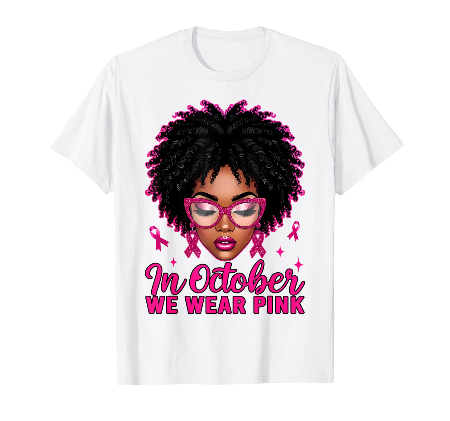 in October We Wear Pink Black Women Breast Cancer Awareness T-Shirt