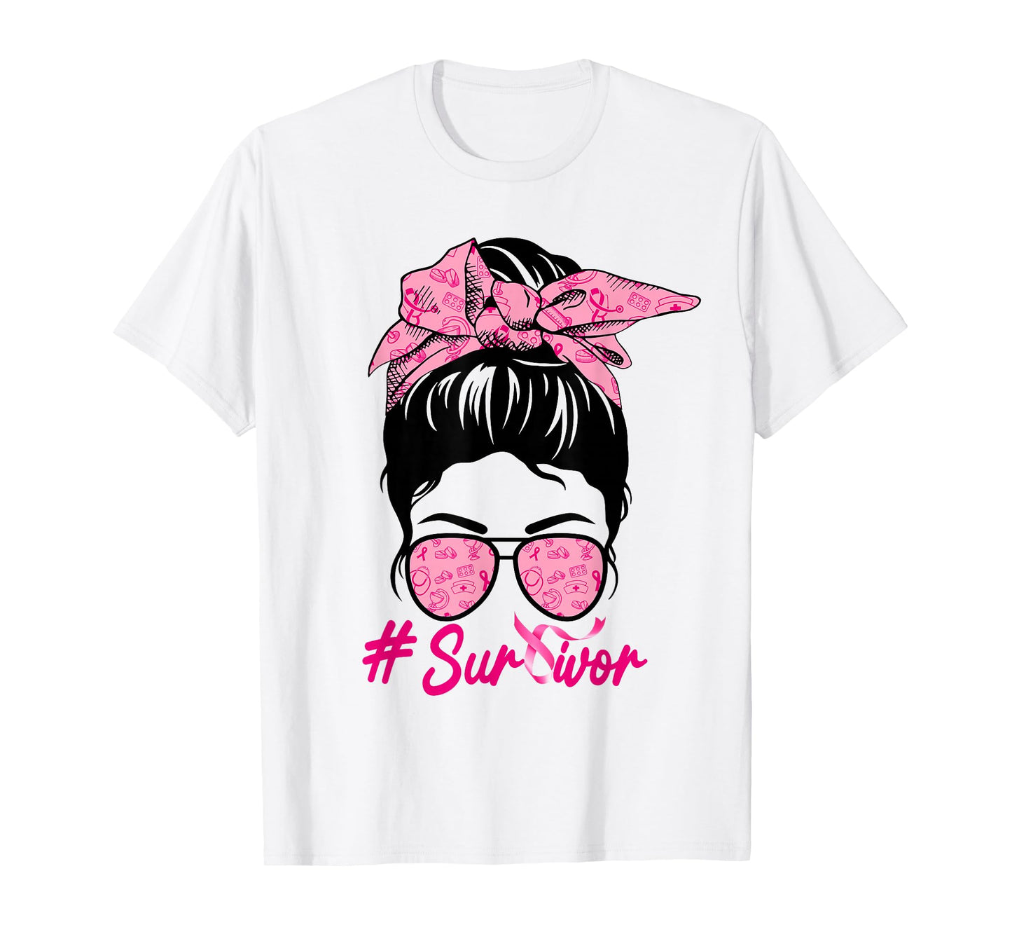 Survivor Messy Bun Pink Breast Cancer Awareness T-Shirt