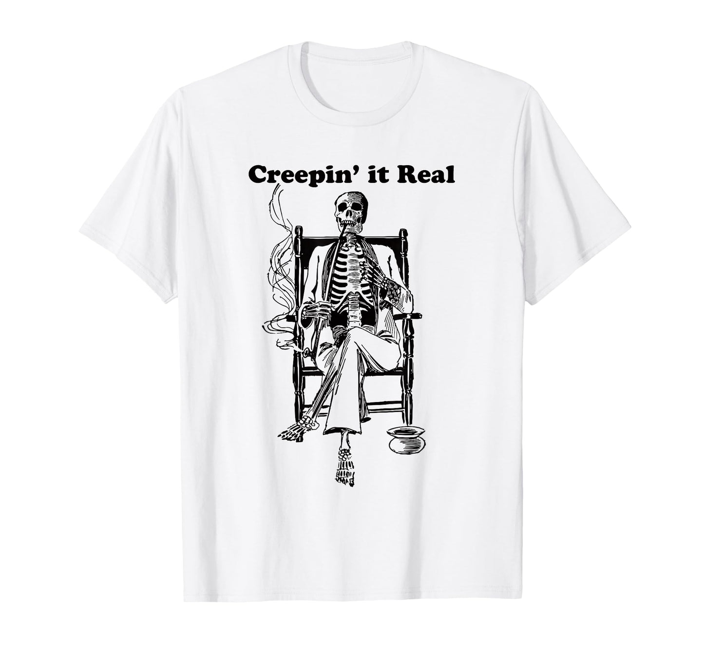 Creeping it Real Vintage Pipe Smoking Halloween Skeleton T-Shirt