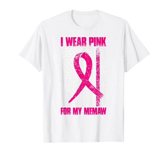 I Wear Pink For My Memaw Breast Cancer Awareness USA Flag T-Shirt