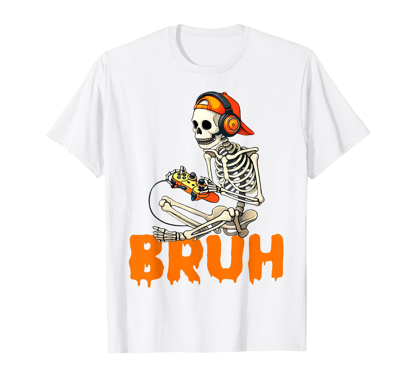 Bruh Halloween Boys Kids Gamer Mens Skeleton Video Gaming T-Shirt