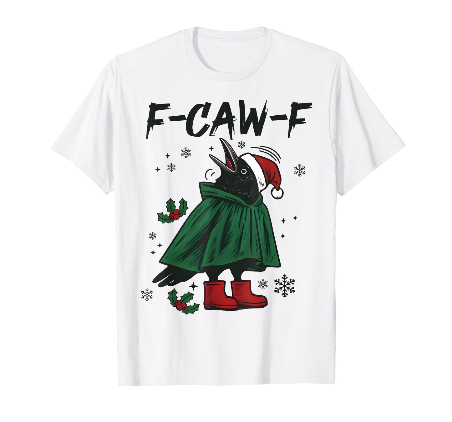 Funny Crow Lights Santa Christmas Merry F-Caw-F Christmas T-Shirt