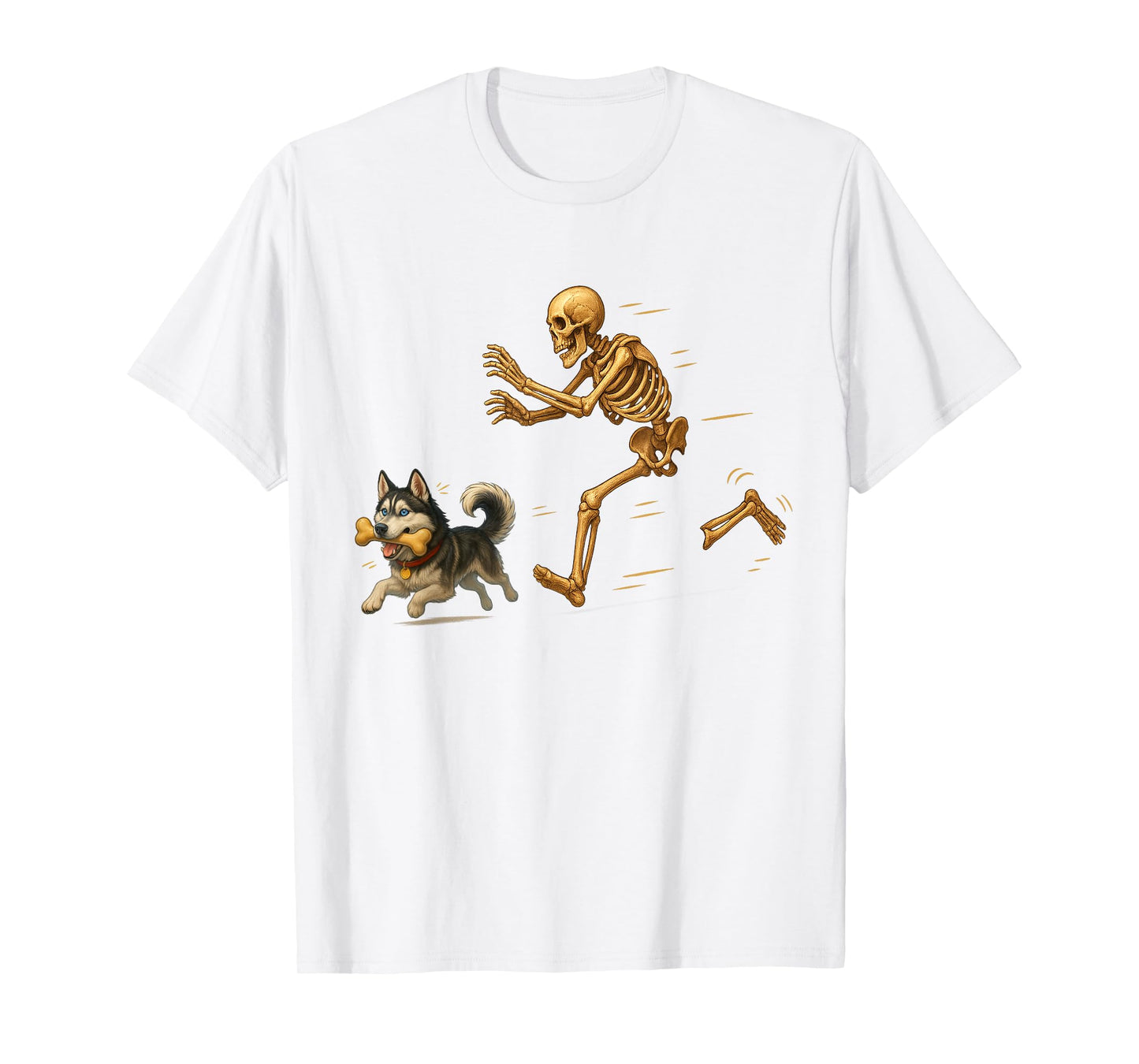 Funny Husky Halloween Steal Bone Skeleton Chase Spooky Husky T-Shirt