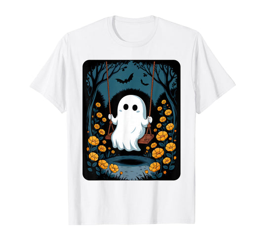 Cute Floral Ghost Swinging in Forest Night Halloween Costume T-Shirt