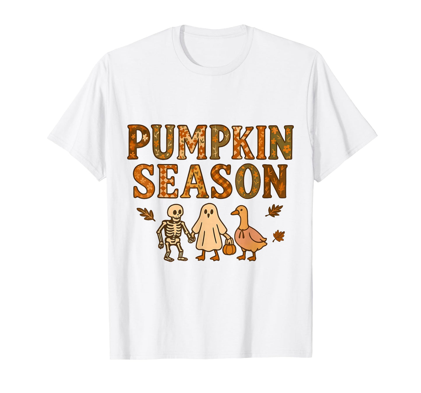 Pumpkin Season Cute Fall Halloween Skeleton Ghost Goose T-Shirt