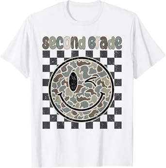 Camo Smile Face Back To School 2nd Second Grade Dude Boy Kid T-Shirt
