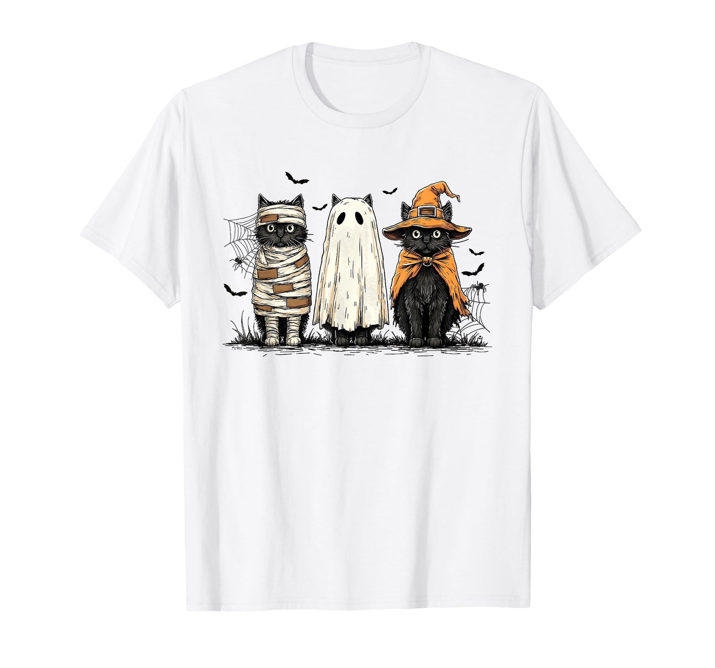 Black Cat Ghost Witch Halloween Costume Men Women Kids T-Shirt