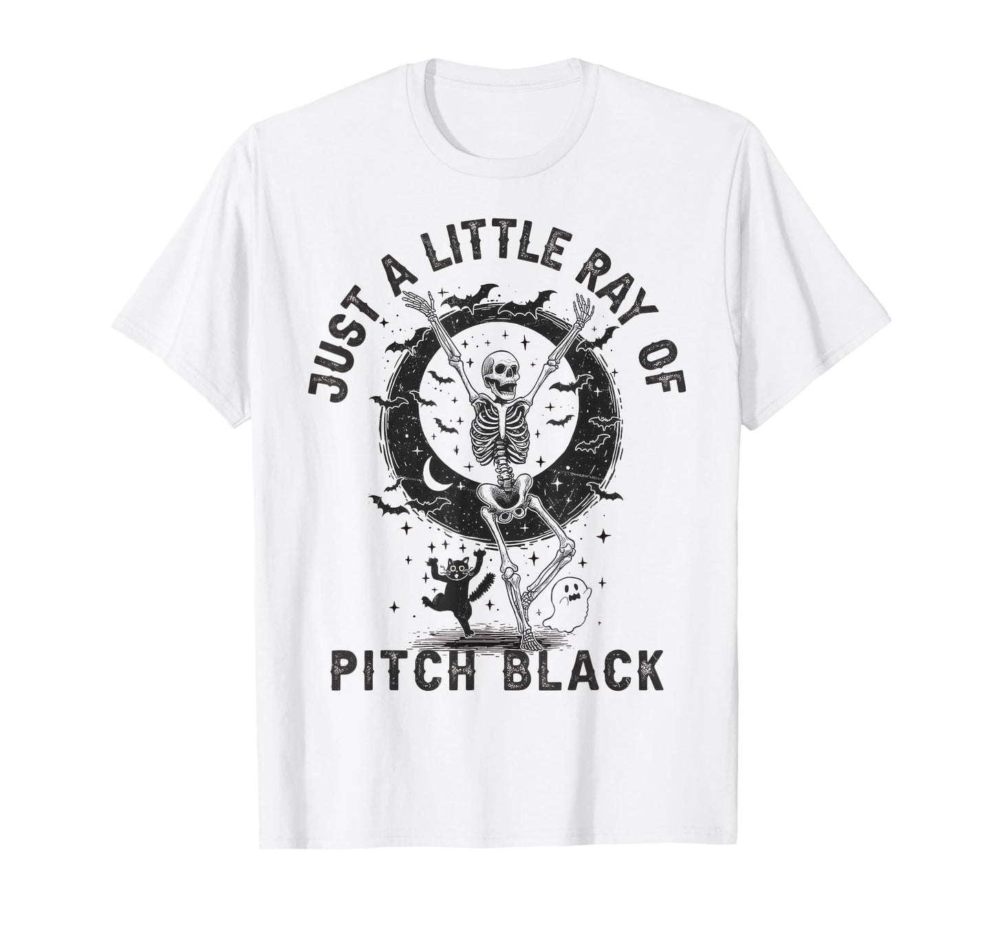 Little Ray of Pitch Black Halloween Funny Skeleton Bats Cat T-Shirt