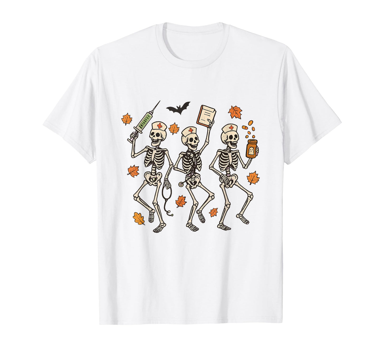 Skeleton Dancing Nurse Halloween Skull Nurse ER Fall Vibes T-Shirt