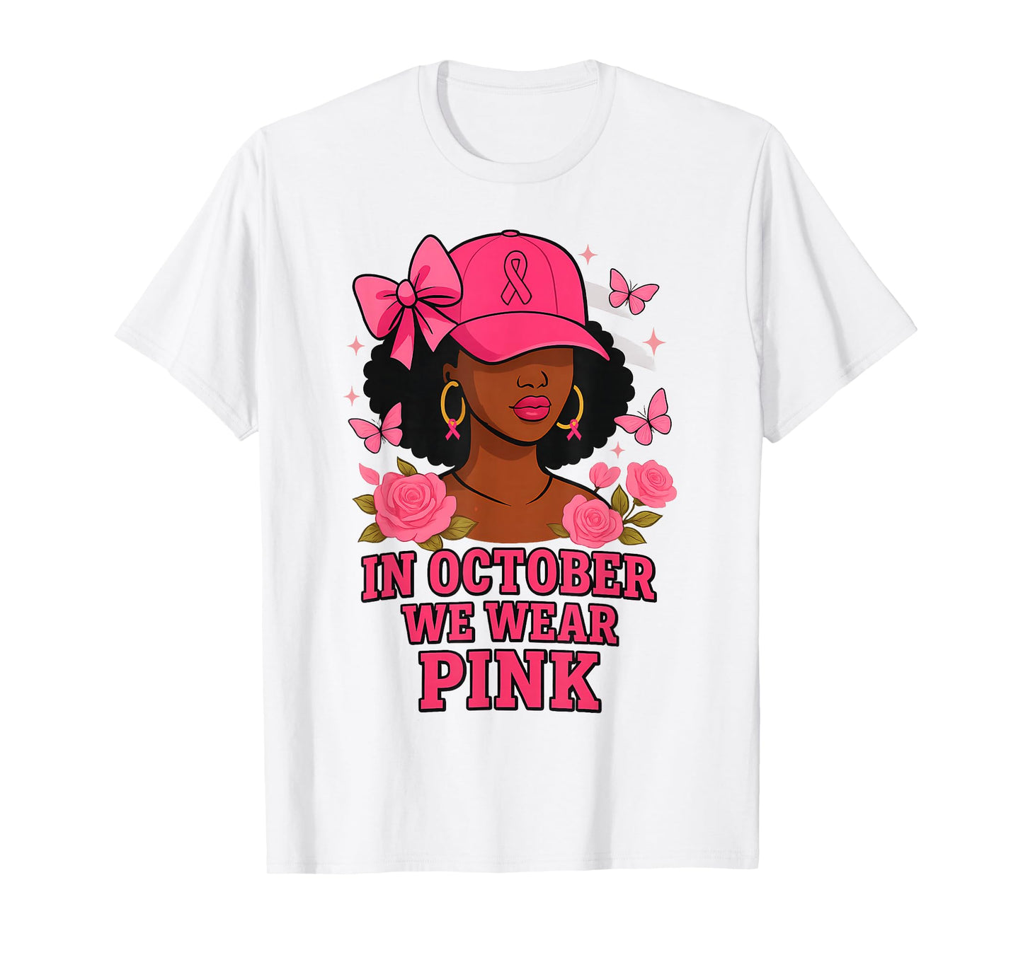 in October We Wear Pink Black Women Breast Cancer Awareness T-Shirt