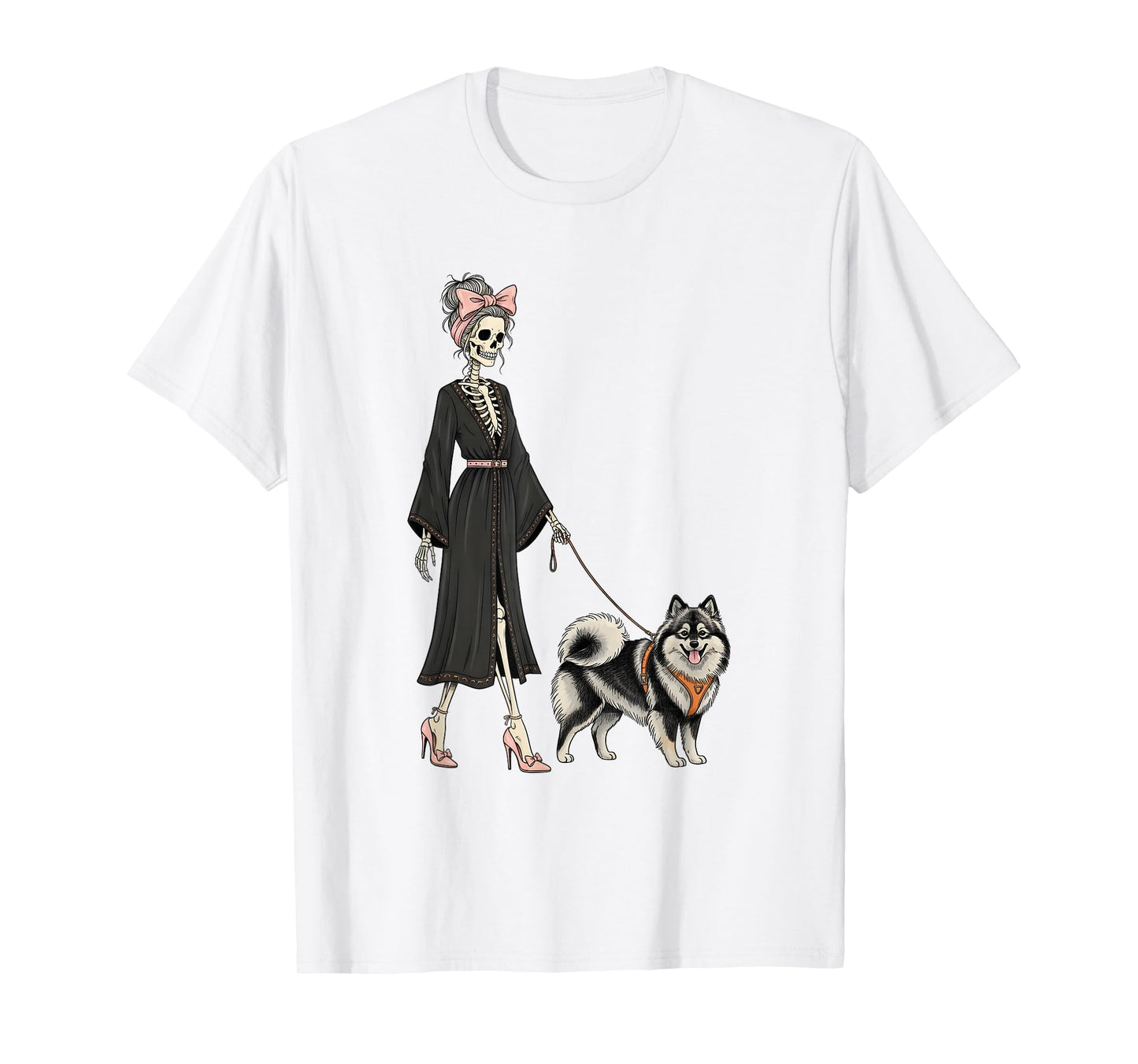 Skeleton Finnish Lapphund Dog Walking Halloween Women T-Shirt