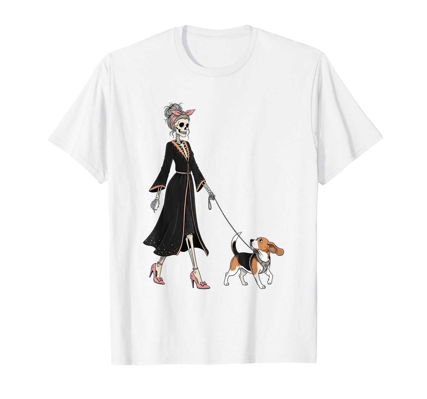 Skeleton Beagle Dog Walking Halloween Women T-Shirt