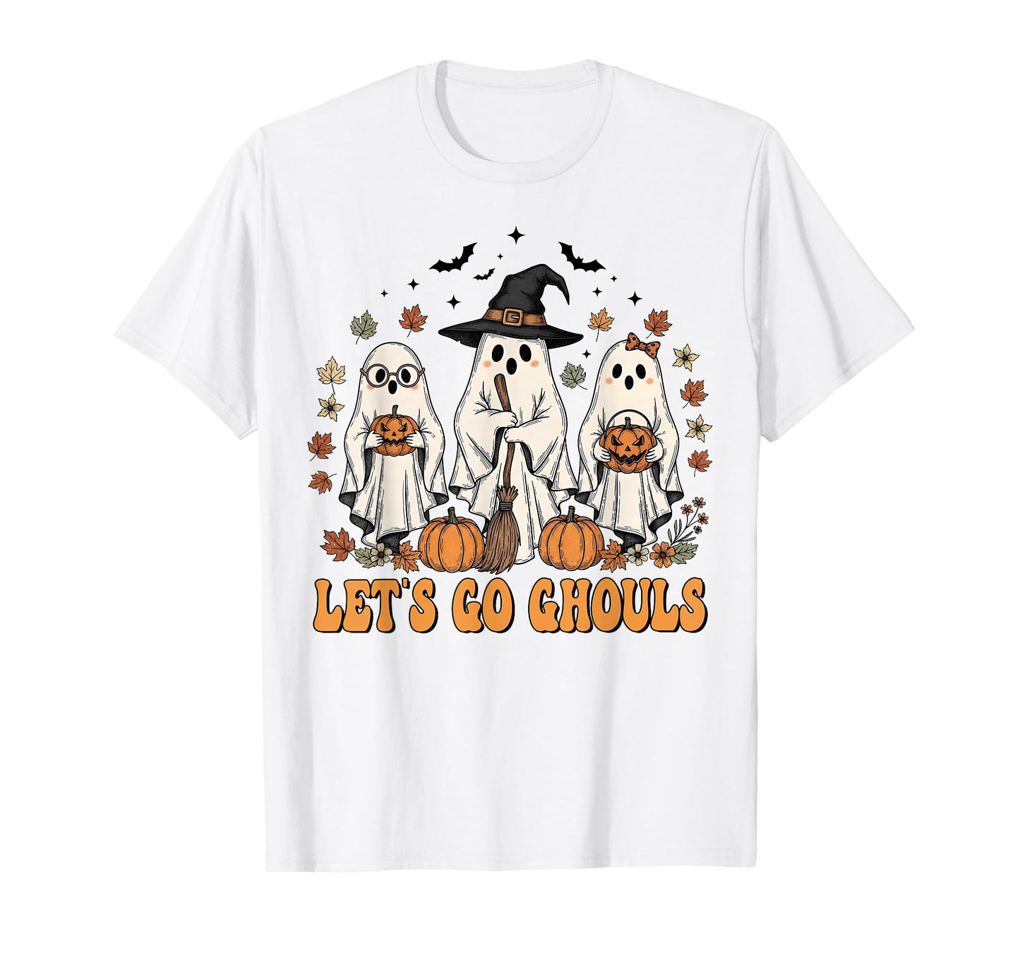 Halloween Lets Go Ghouls Ghost Retro Costume Women Girl Kids T-Shirt