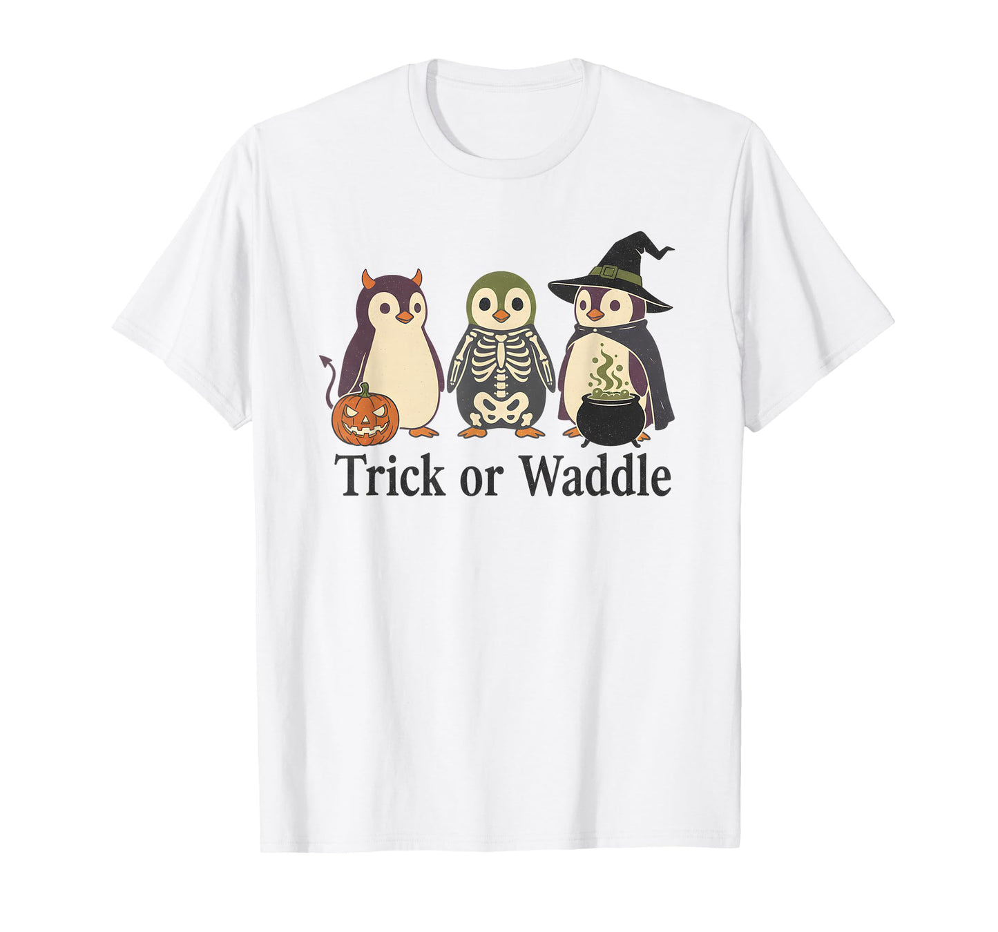Vintage Penguin Trick or Waddle Spooky Halloween T-Shirt