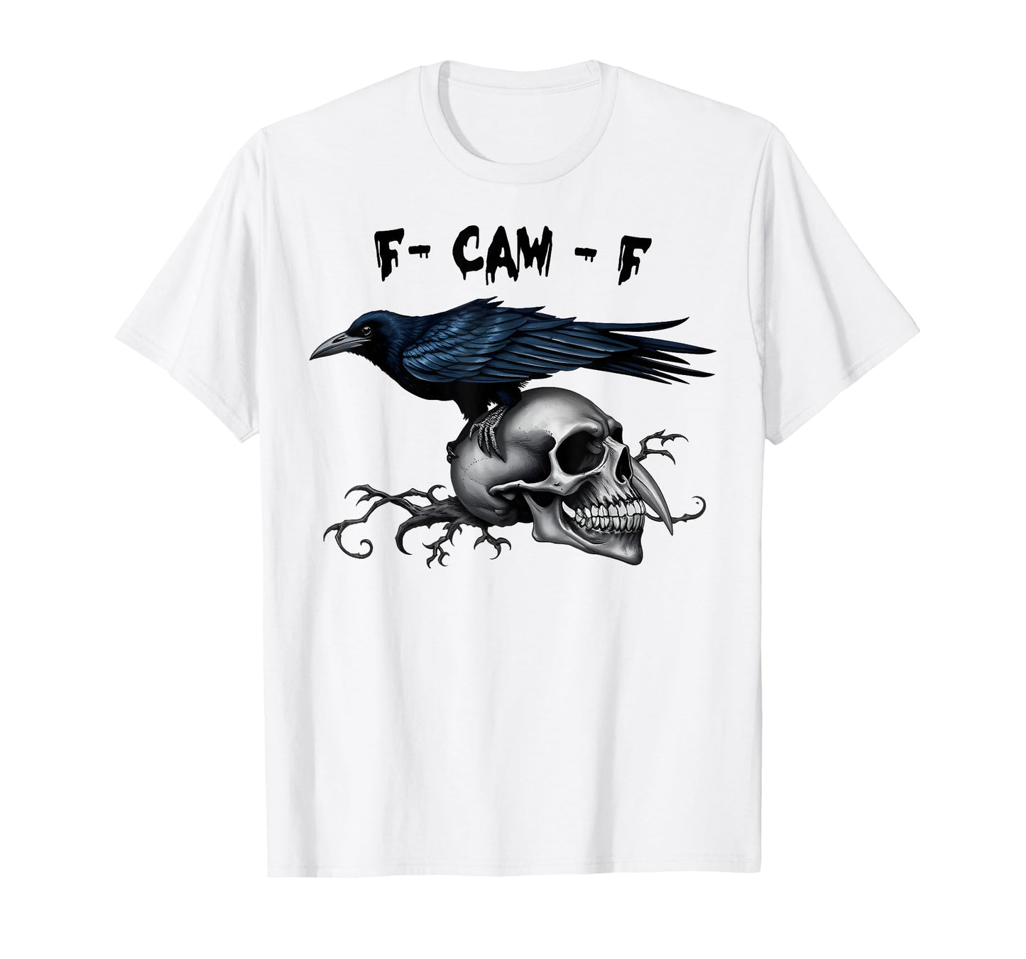 Funny F Caw F Raven Bird Skull Graphic Halloween Crow Pun T-Shirt