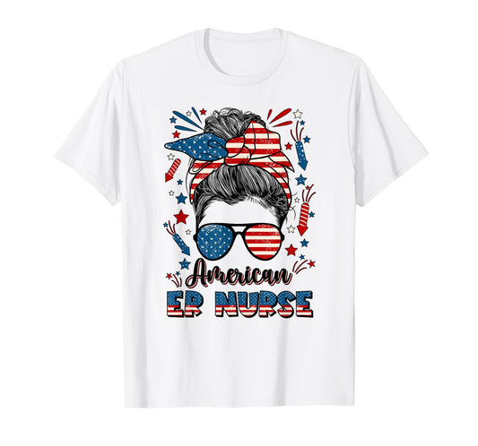 4th Of July Emergency Nurse American Flag ER Nurse T-Shirt