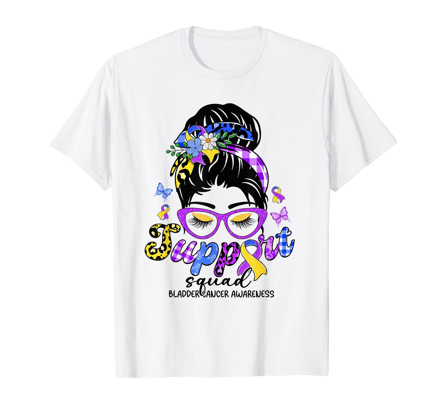 Support Squad Messy Bun Leopard Bladder Cancer Awareness T-Shirt