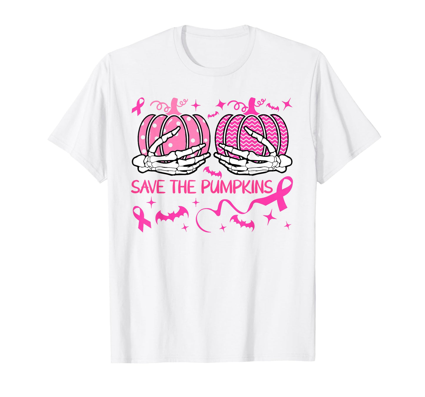 Save The Pumpkins Breast Cancer Skeleton Hand Pink Ribbon T-Shirt