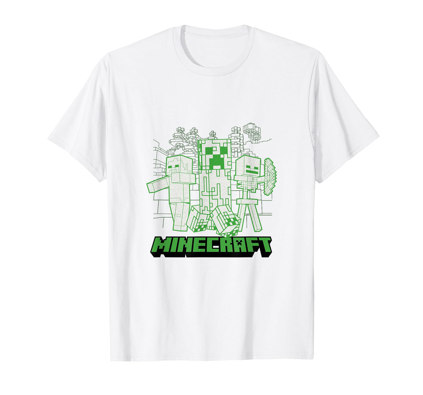 Minecraft Creeper Zombie Skeleton with Pixel Outline T-Shirt