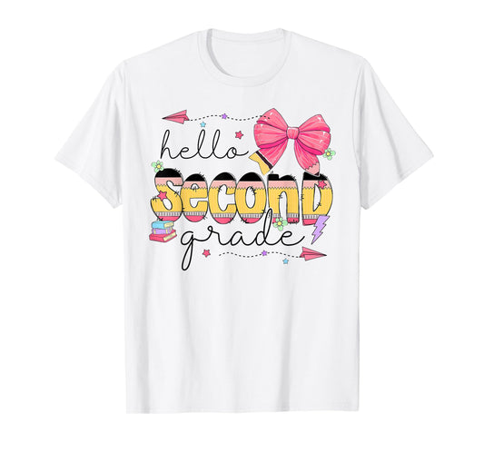 Back To School Hello Second Grade Teacher Coquette Bow T-Shirt