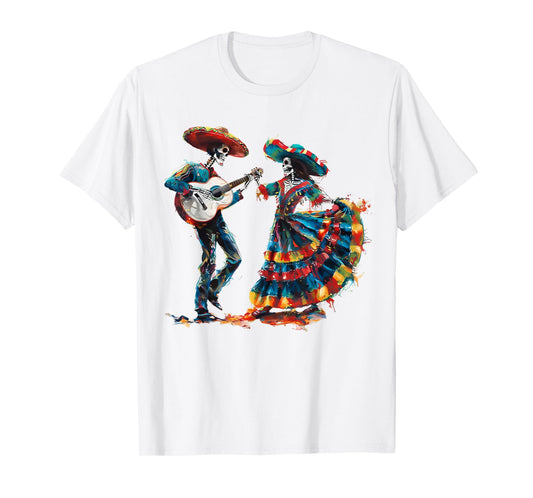 Dancing Skeleton Couple Dia De Los Muertos Halloween Costume T-Shirt