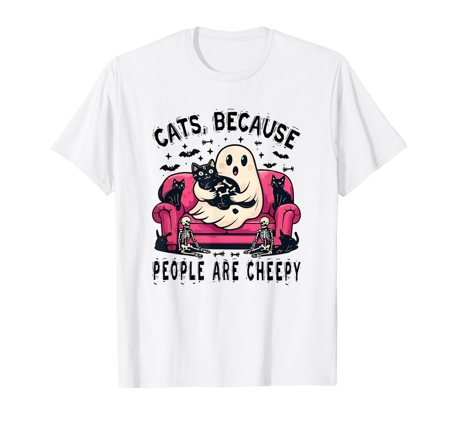 Cats Because People are Creepy Ghost Halloween Cat Mom Kids T-Shirt