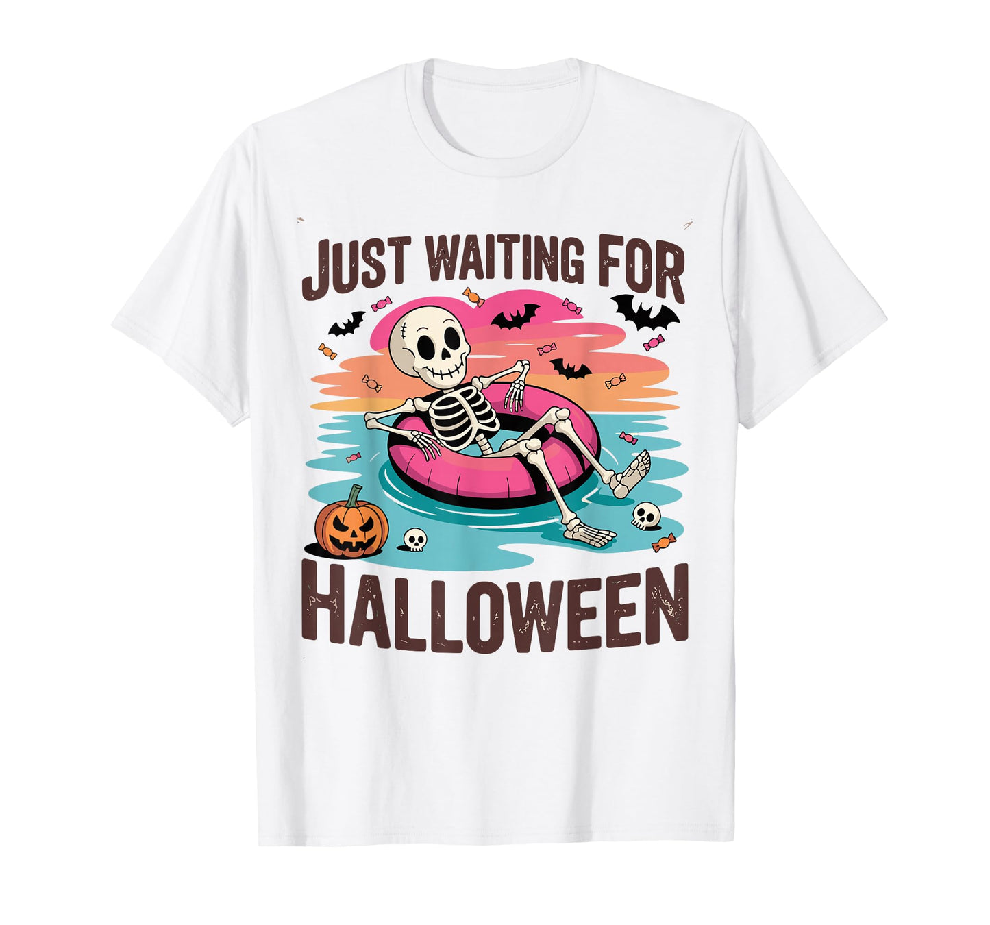 Just Waiting for Halloween Costume Summerween Skeleton Funny T-Shirt