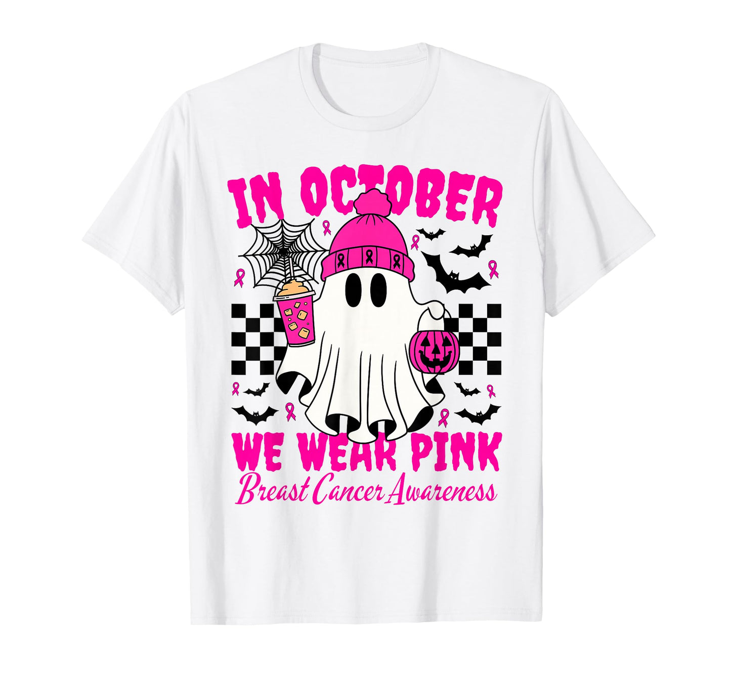 We Wear Pink in October Cute Ghost Breast Cancer Awareness T-Shirt