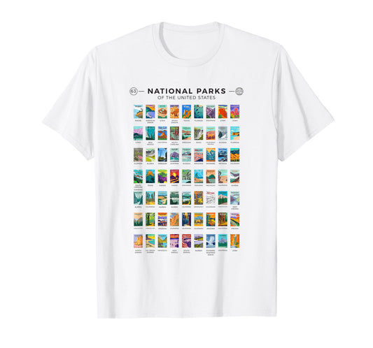 All 63 National Parks Of The United States Vintage Art List T-Shirt