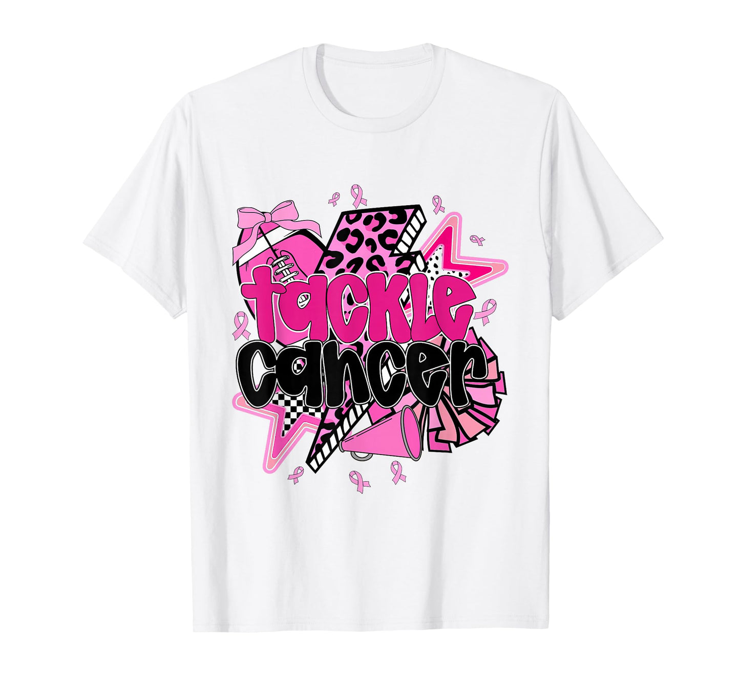 Tackle Cancer Football Breast Cancer Coquette Pink Ribbon T-Shirt