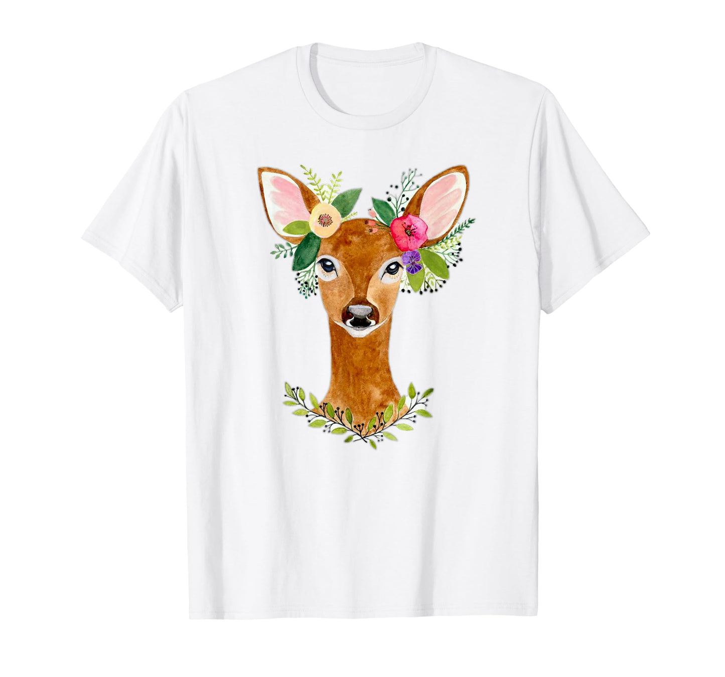 Lovely Doe Boho Nature Floral Art Deer Artwork T-Shirt