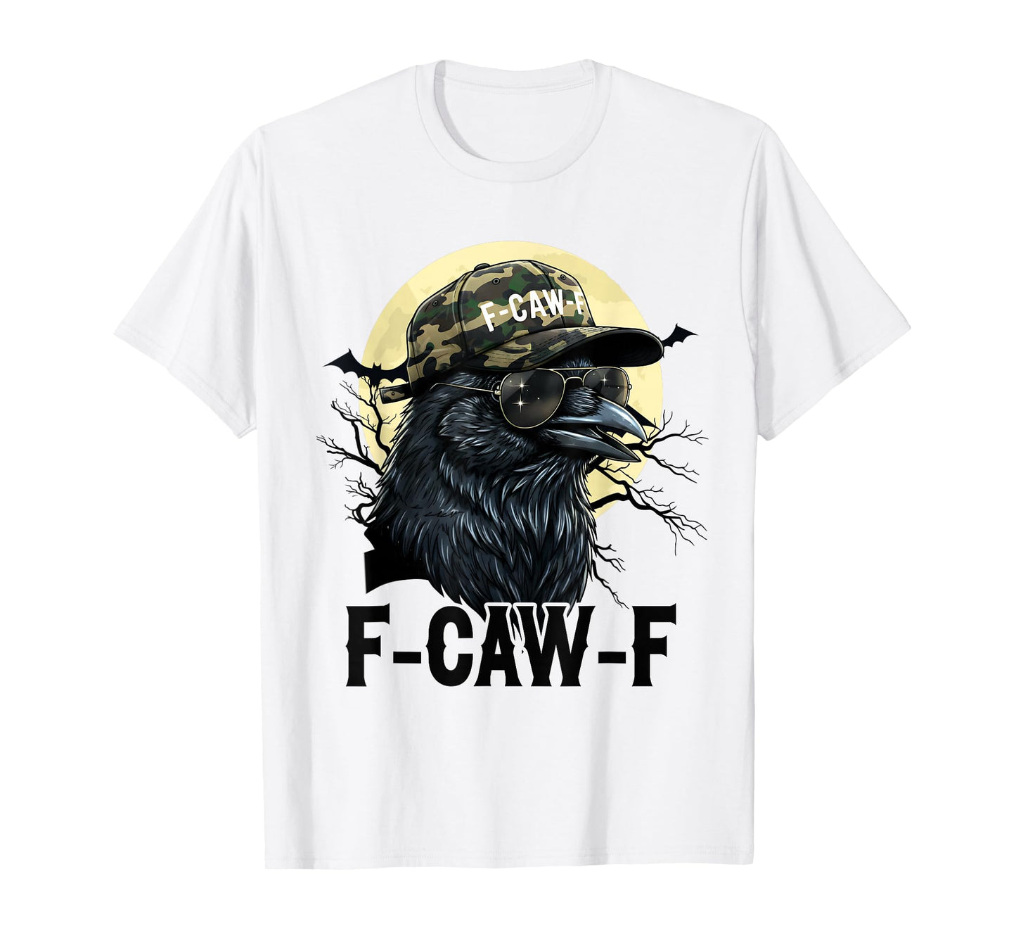 F-Caw-F Funny Halloween Black Crow Adult Humor Bird Camo T-Shirt