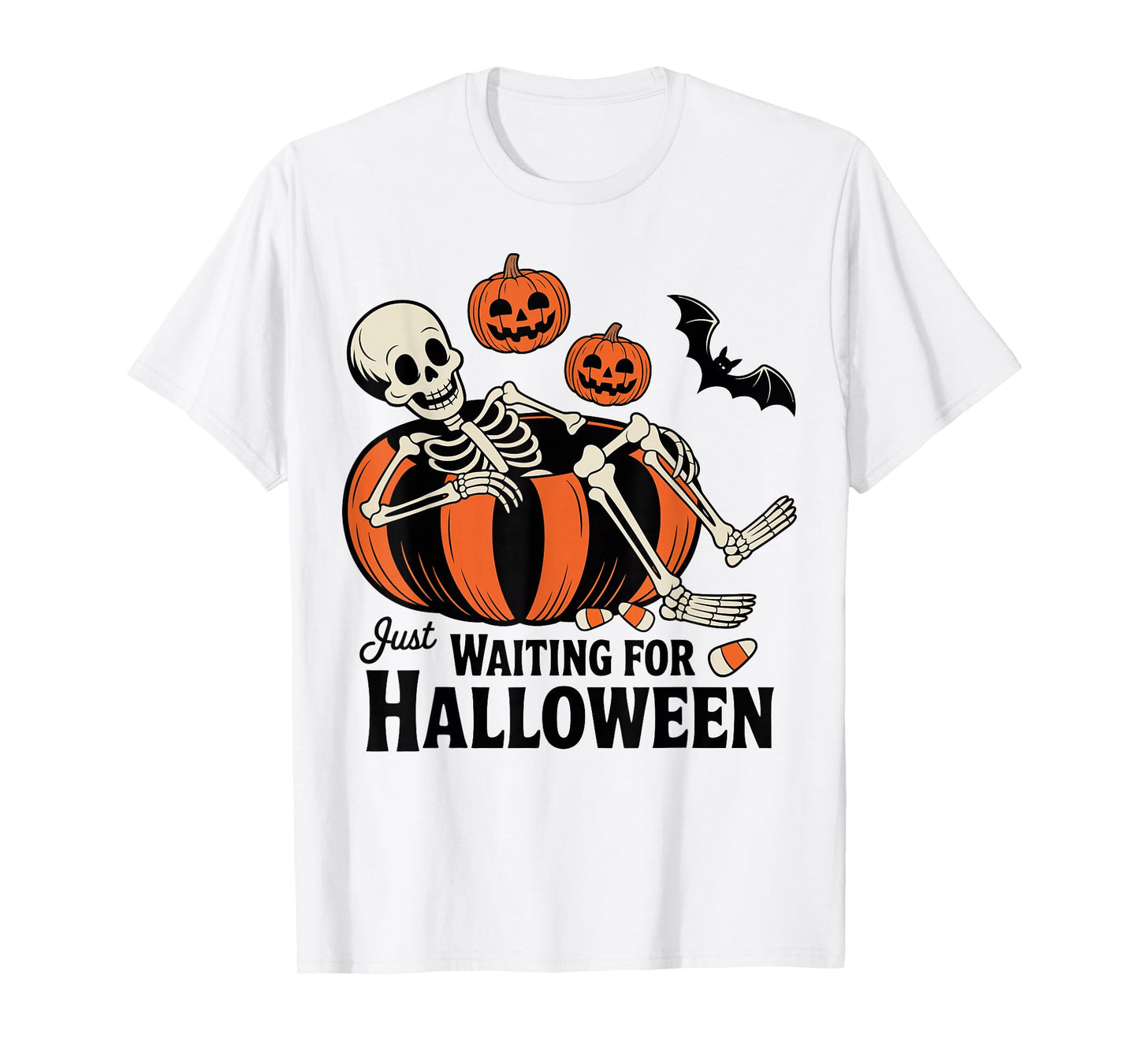 Just Waiting for Halloween Skeleton Spooky Summerween T-Shirt