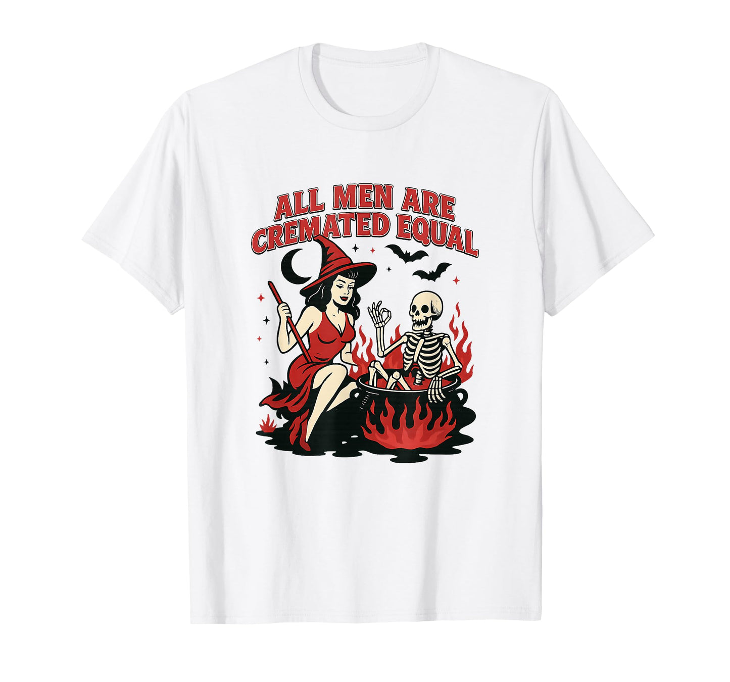 Witch and Skeleton Halloween Funny Cremation Graphic T-Shirt