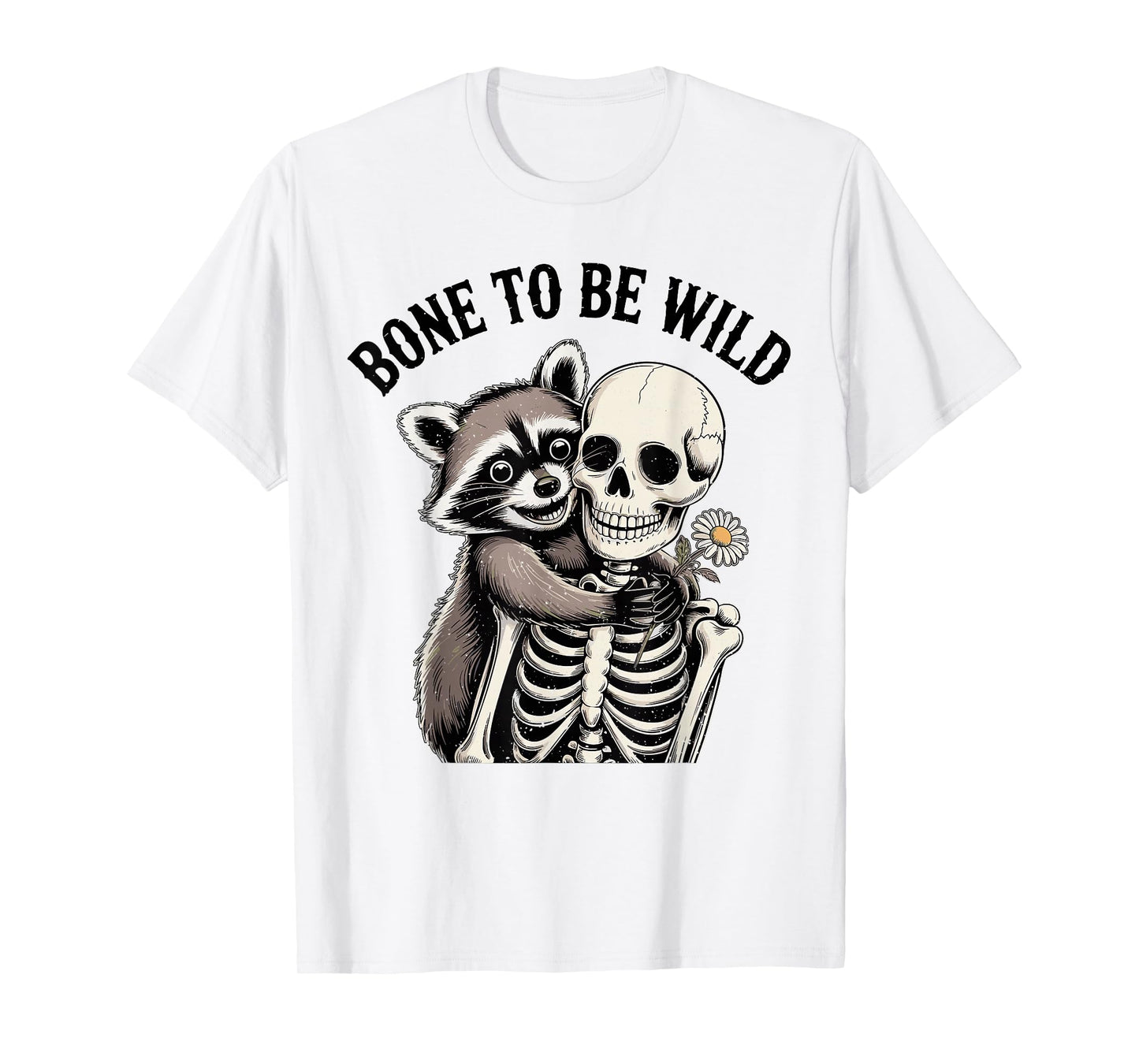 Funny Raccoon Hugging Skeleton Halloween Costume T-Shirt