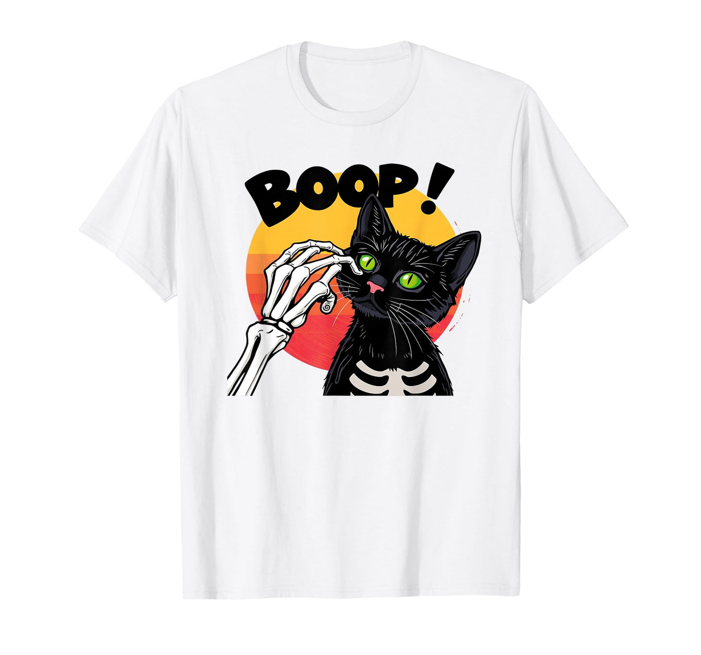 Skeleton Hand Boop On A Cat's Nose Funny Halloween Graphic T-Shirt