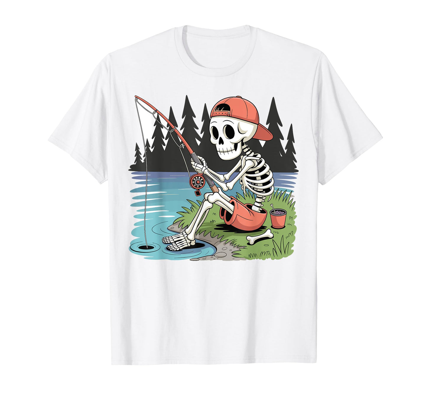 Skeleton Fishing Halloween Costume Funny Fishing Boys Kids T-Shirt