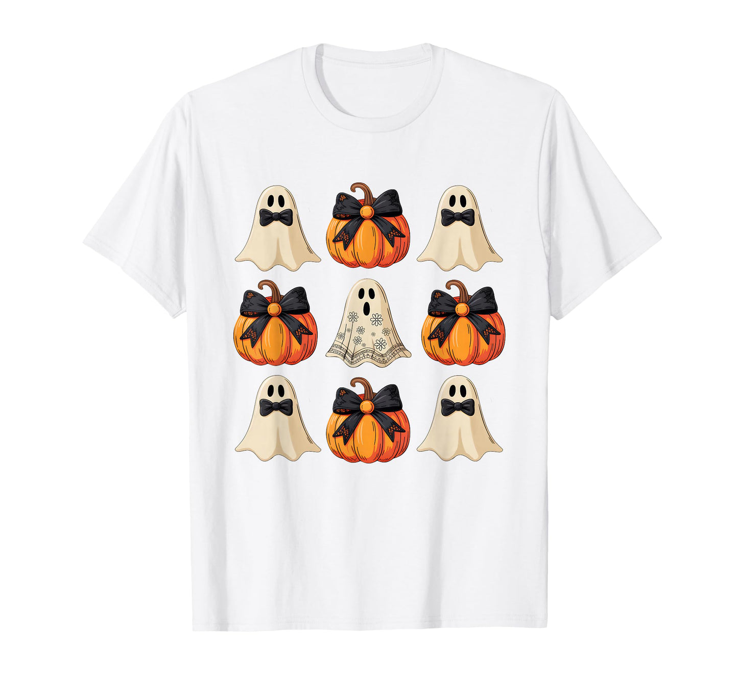 Coquette Bow Pumpkin Autumn Women Girls Halloween Ghost T-Shirt