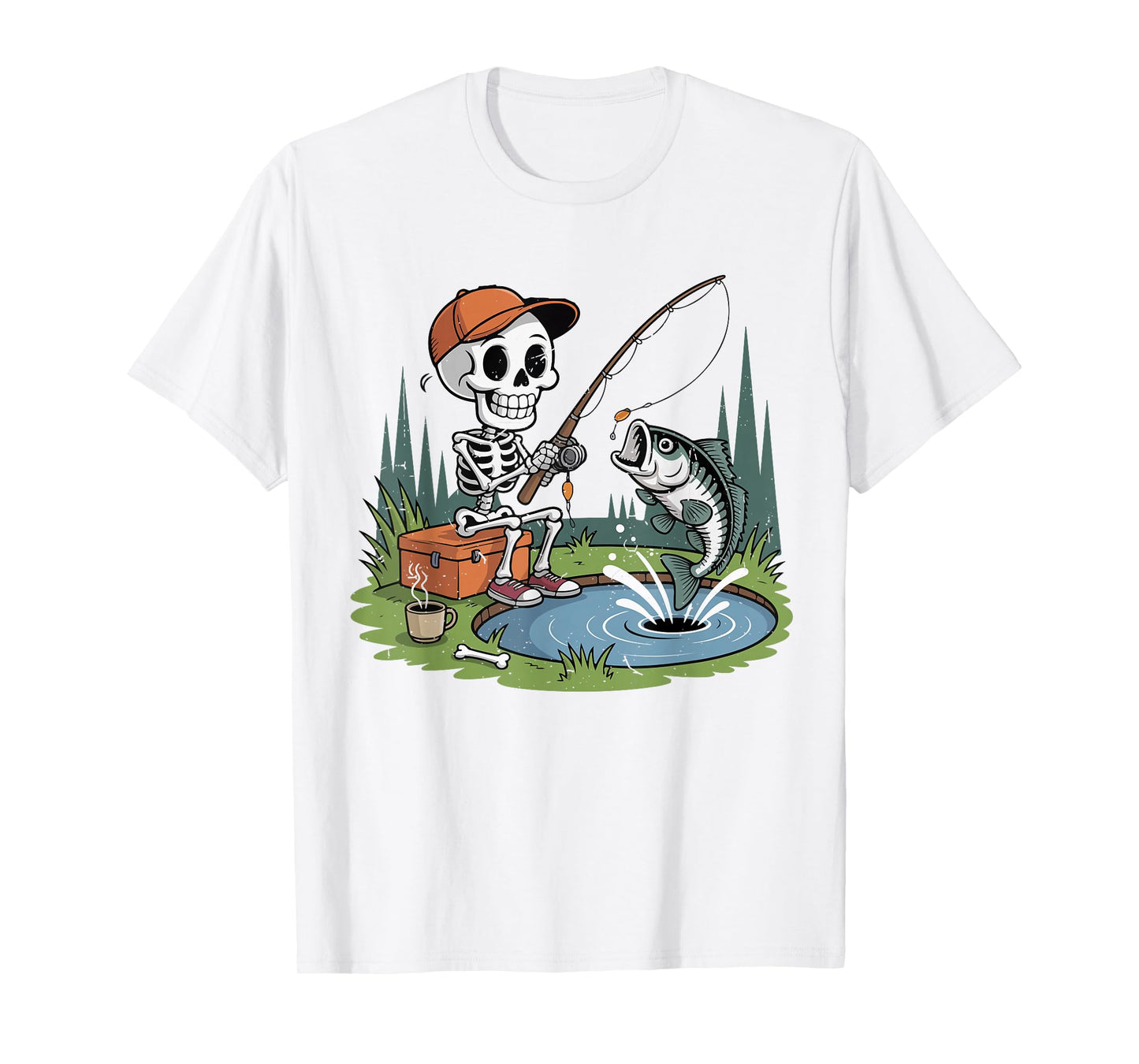 Youth Skeleton Fishing Halloween Costume Funny Bass Fish Boy T-Shirt