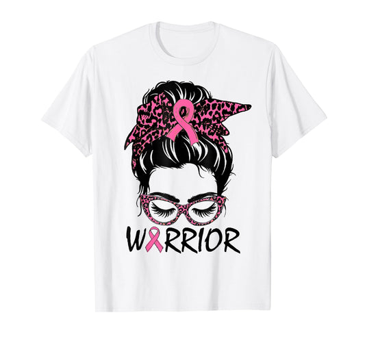 Messy Bun Breast Cancer Shirt Womens Wear Pink Warrior T-Shirt