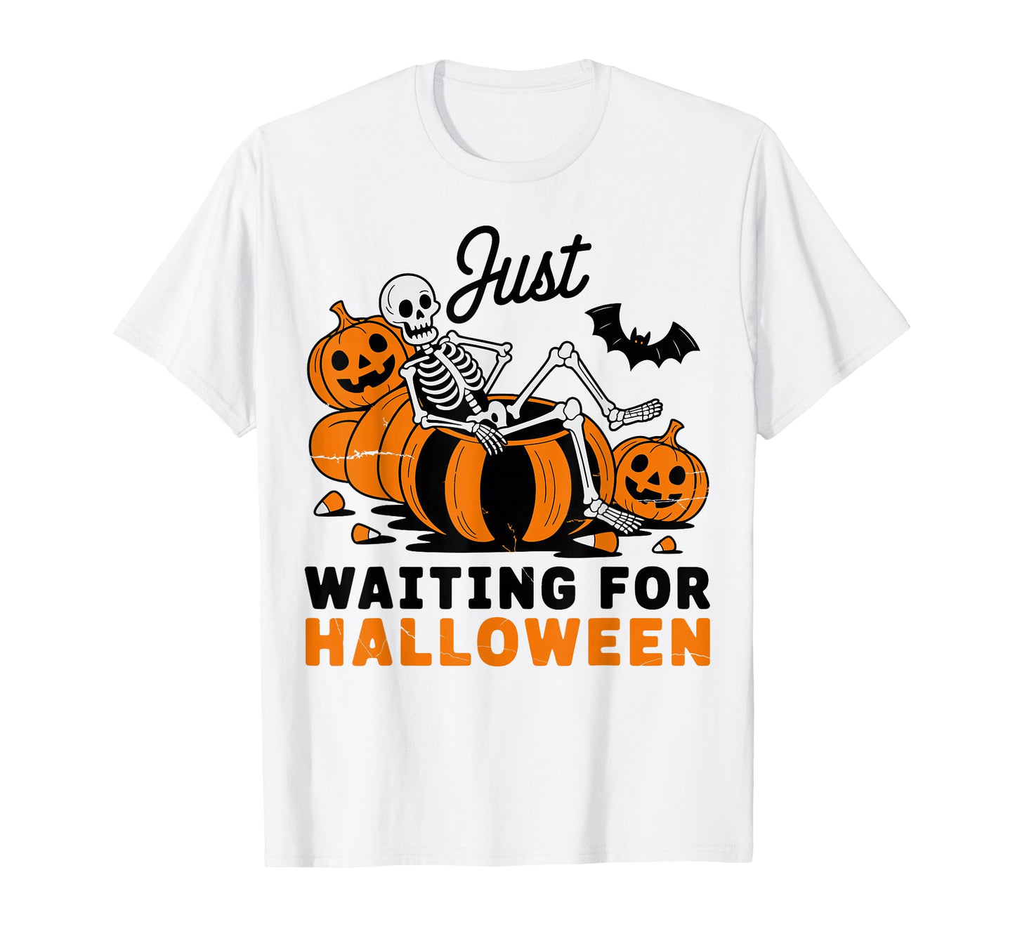 Just Waiting for Halloween Skeleton Spooky Summerween T-Shirt