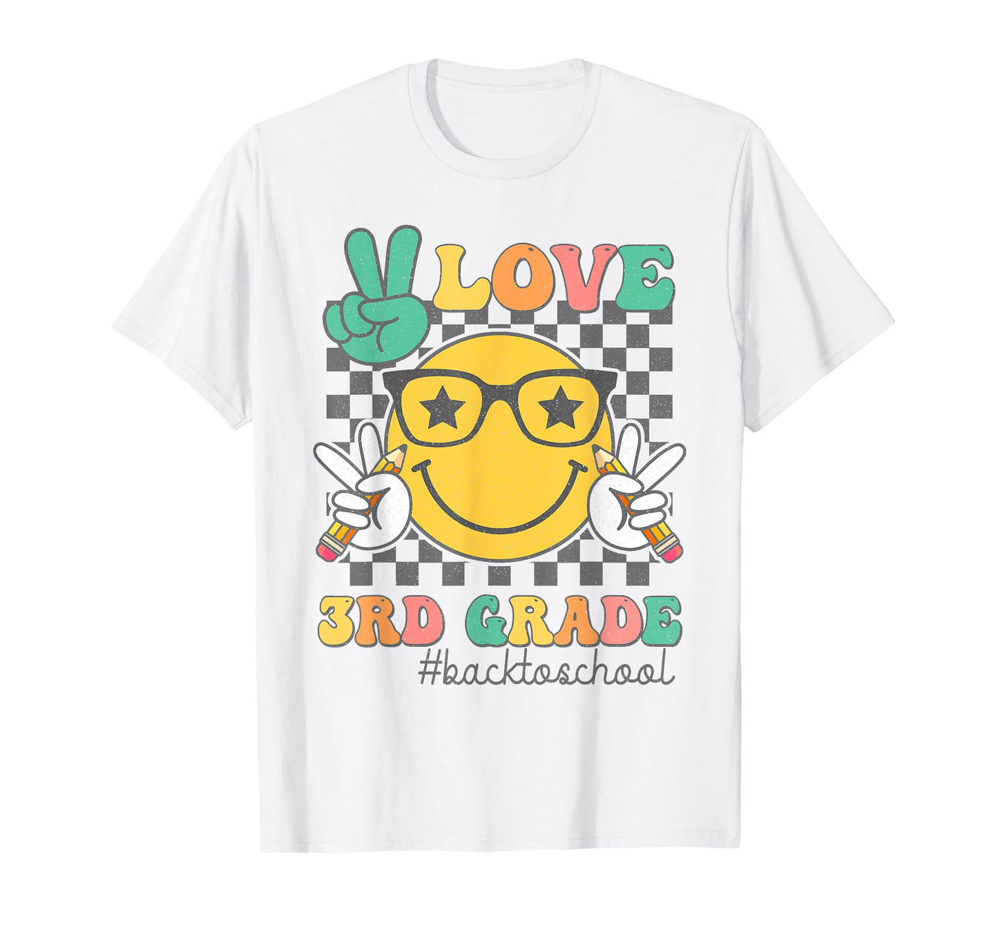 Peace Love 3rd Grade Cute Smile Face Back To School Girls T-Shirt