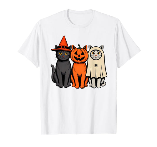 Cute Ghost Halloween Black Cat Witch Hat Pumpkin Women Girls T-Shirt