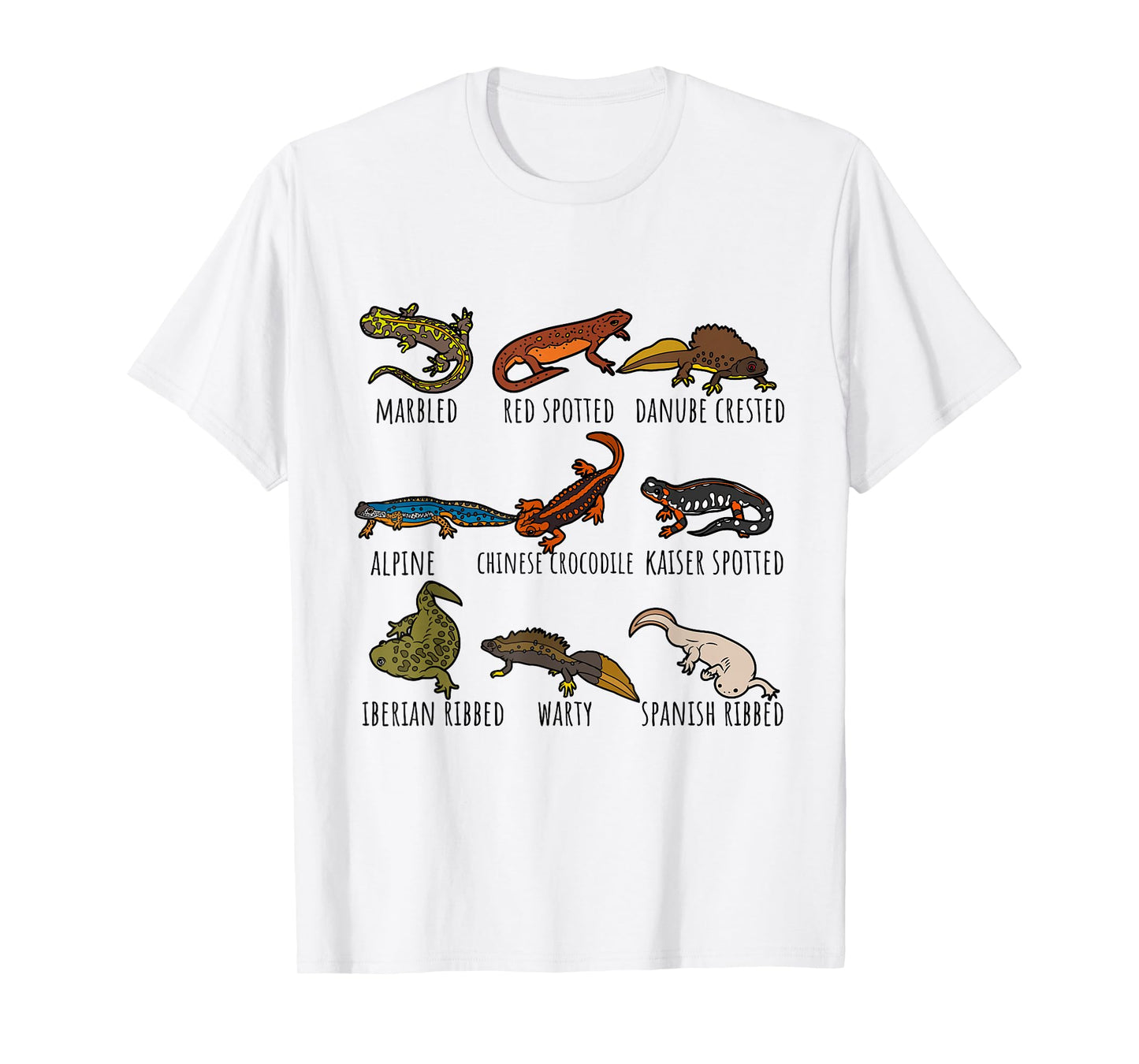 Cute Types Of Newts Salamander Species Chart For Newt Lovers T-Shirt