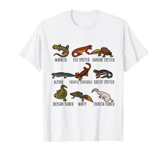 Cute Types Of Newts Salamander Species Chart For Newt Lovers T-Shirt