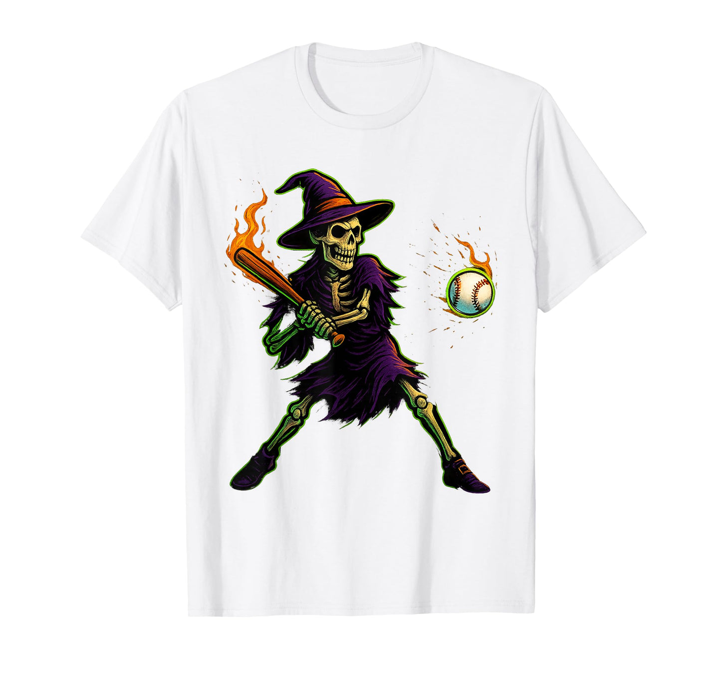 Funny Spooky Skeleton Halloween Skeleton Batting Baseball T-Shirt