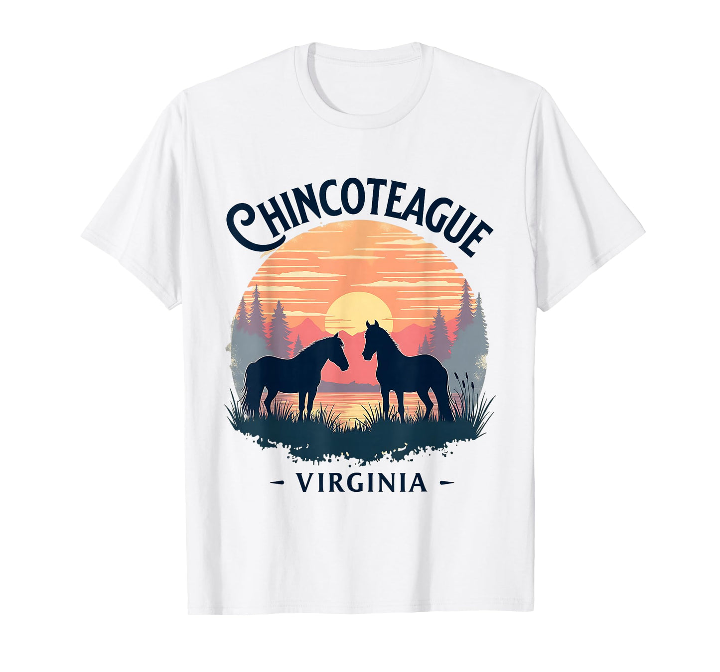 Chincoteague Virginia Scenic Sunset Horse Design T-Shirt